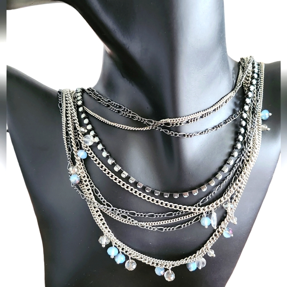 Simply Vera Wang Multi Chain Silver Tone Rhinestone Necklace